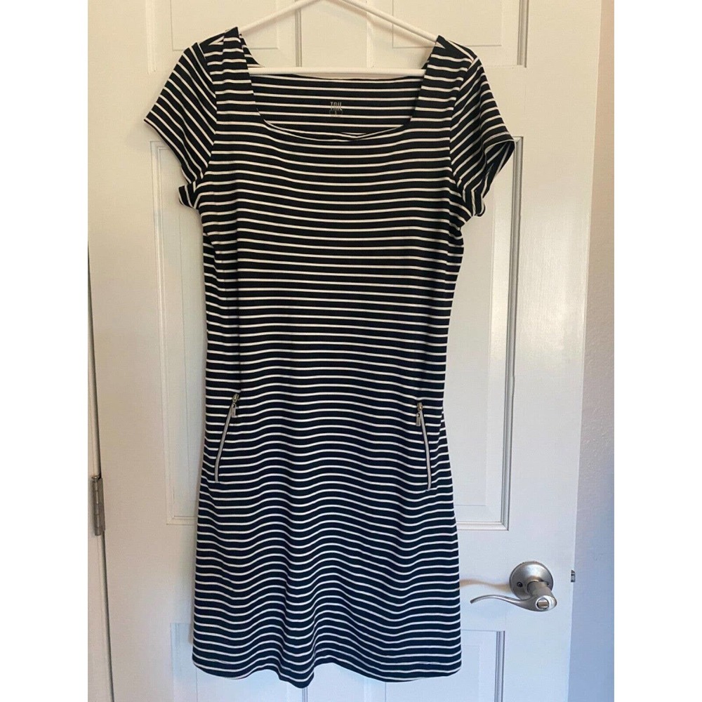 Tail White Label Navy White Stripe Zip Front Short Sleeve Golf Dress Small C14